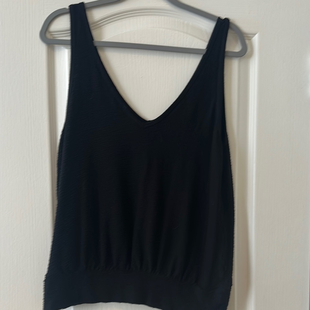 Anthropologie Black Tank Top with V-Neck and Gathered Waist